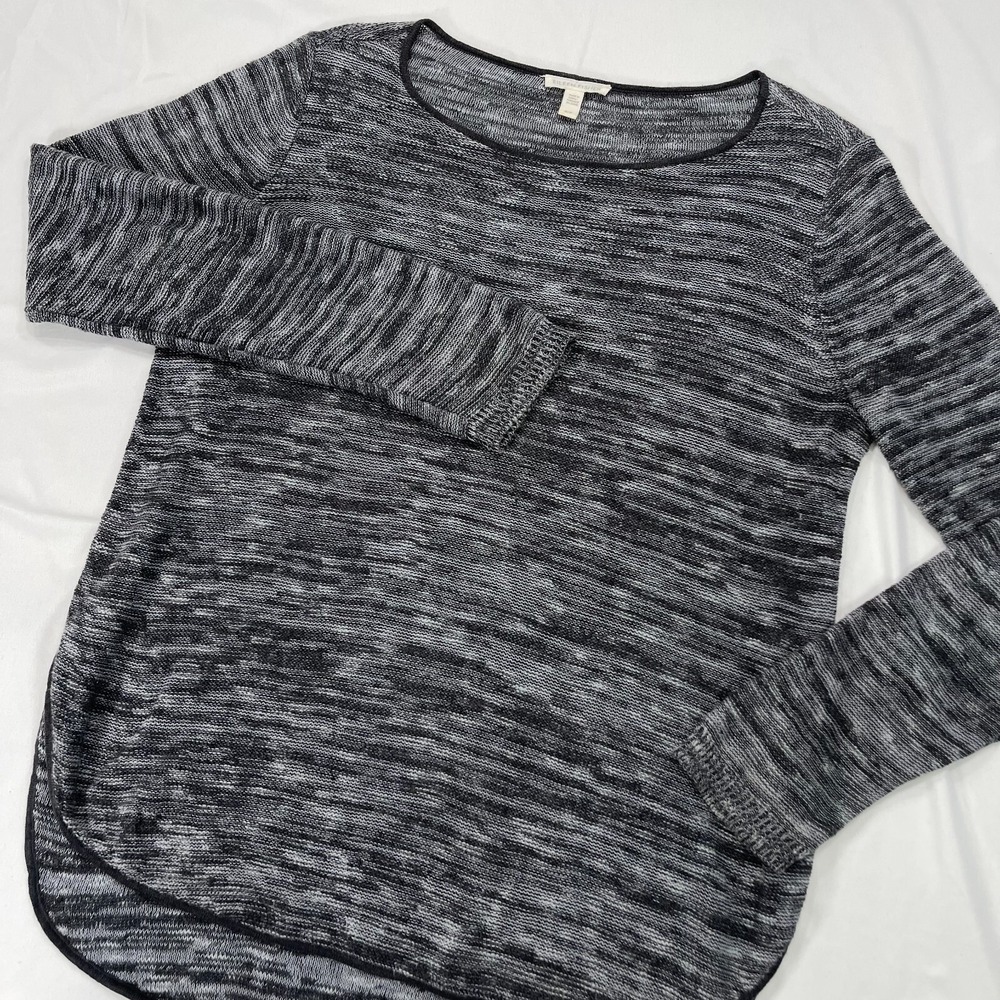 Eileen Fisher Organic Linen Sweater Womens Small Gray Space Dye High Low Marled